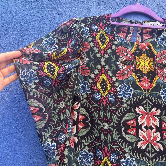 rebecca minkoff sheer poof sleeve floral top - Picture 2 of 7
